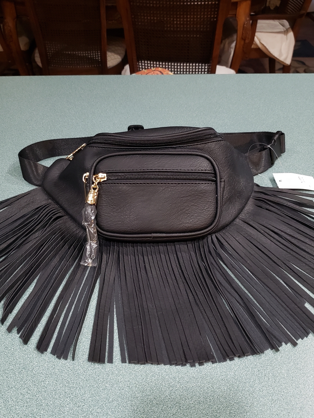 Black Fringe Waist Bag - Unbranded